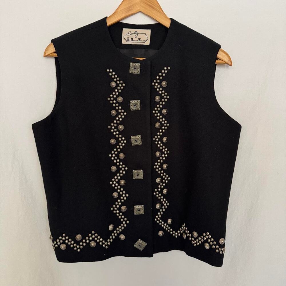 Vintage 90s Scully Marsha Wright Black Studded Concho Western Vest